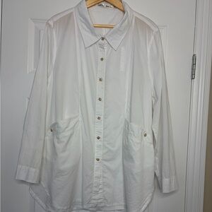 Solitaire White 100% Cotton Women’s Button Down Long Sleeve Shirt Size 2X